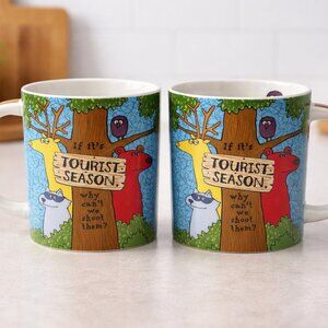 Cape Shore Lot of 2 coffee tea mugs Tourist season hunting animal print outdoor